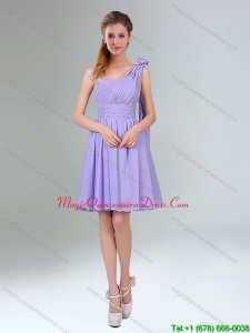 2015 Gorgeous Mini Length Lavender Dama Dresses with Ruching and Handmade Flower