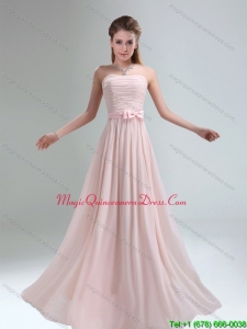 2015 Most Popular Light Pink Empire Dama Dress with Bowknot and belt