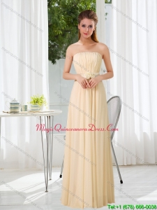 Affordable Empire Strapless Ruching and Belt Dama Dresses with Floor Length