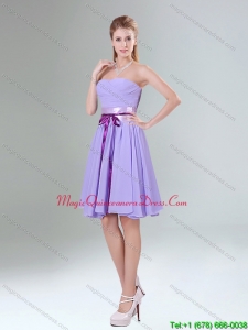 Affordable Lavender Ruching Mini Length Dama Dresses with Bowknot