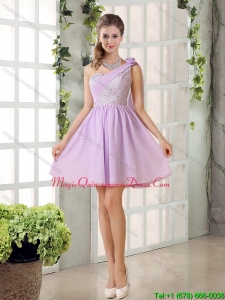 Affordable Lilac One Shoulder A line Dama Dresses with Ruching