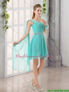 New Arrival One Shoulder A Line Beading and Ruching Dama Dresses