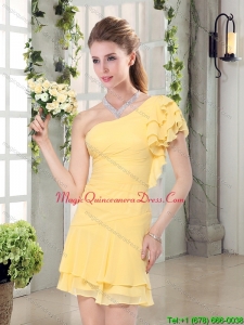 New Arrival One Shoulder Cap Sleeve Dama Dresses with Mini Length