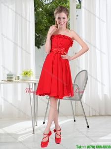 New Arrival Ruching Strapless Bowknot Dama Dresses in Red