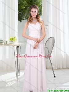 Affordable 2015 White Empire Ruching Asymmetrical Dama Dresses