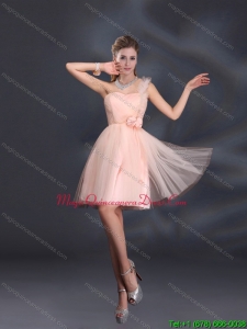 Affordable One Shoulder A Line Tulle Dama Dresses with Hand Made Flowers