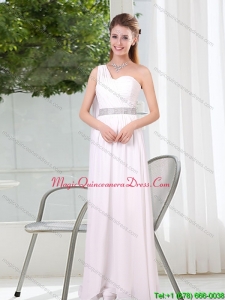 Affordable One Shoulder Empire Ruching Sequins White Dama Dresses