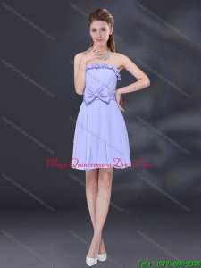 New Arrival Lavender A Line Strapless Dama Dresses with Bowkno