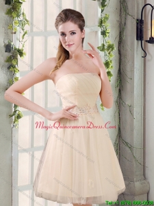 New Arrival Strapless Appliques 2015 Dama Dresses in Champagne