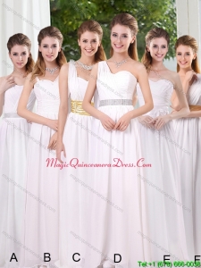 New Arrival White Ruching Empire Dama Dresses for 2015