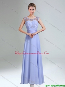 Beautiful Lavender Scoop Belt and Lace Empire 2015 Dama Dresses