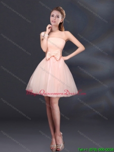 Discount 2015 Bowknot A Line Strapless Dama Dresses with Lace Up