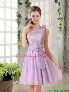 Discount One Shoulder Lilac Dama Dresses with Bowknot for 2015