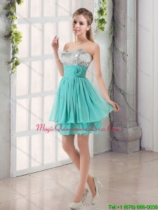 Discount Sweetheart A Line Dama Dresses with Sequins and Handle Made Flowers