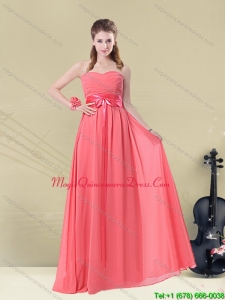 Discount Sweetheart Watermelon Floor Length Dama Dresses with Bow Belt