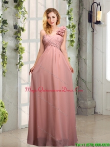 Discount Empire Ruching One Shoulder Dama Dresses with Hand Made Flowers