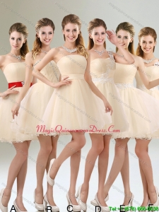 2015 Discount A Line Organza Dama Dresses with Mini Length
