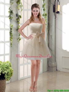 New Arrival Ruching Strapless Princess Dama Dress with Bowknot