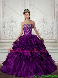 2015 Ball Gown Strapless Quinceanera Dress with Embroidery and Ruffles