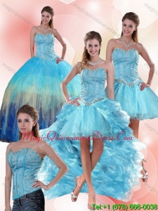 2015 Multi Color Sweetheart Quinceanera Dress with Ruffles and Beading