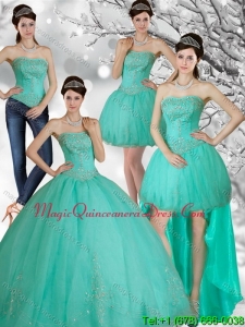 Appliques and Beading Strapless Sweet 15 Dress in Apple Green for 2015