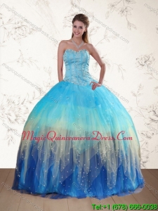 Detachable 2015 Sweetheart Multi Color Quinceanera Dress with Ruffles and Beading