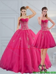 Detachable Sweetheart Hot Pink Quinceanera Dress with Appliques and Beading