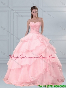Popular Pink Sweetheart Beading Quinceanera Dresses with Ruffled Layers for 2015