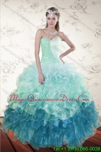 2015 Decent Multi Color Dresses for Quince with Beading and Ruffles
