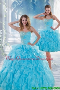 2015 Detachable Baby Blue Sweet 16 Dresses with Beading and Ruffles