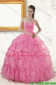 2015 Detachable Baby Pink Beading and Ruffles Quinceanera Dresses