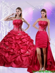 2015 Detachable Embroidery and Pick Ups Quinceanera Dress in Red