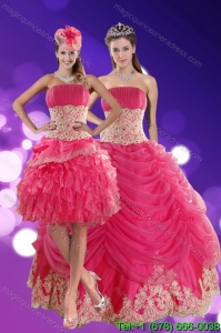 2015 Detachable Hot Pink Quinceanera Dresses with Beading and Lace