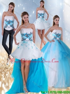 2015 Detachable Strapless Multi Color Quinceanera Dress with Appliques and Beading