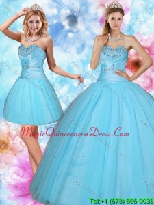 2015 Detachable Sweetheart Beading Quinceanera Dress in Baby Blue