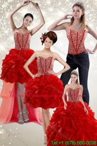 2015 Newest Beading and Ruffles Quince Dress in Red