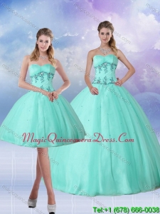 2015 Perfect Apple Green Quince Dress with Appliques and Beading