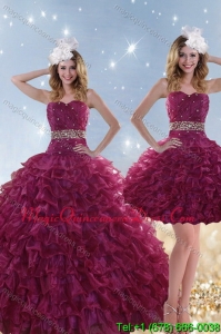 2015 Perfect Beading and Ruffles Quinceanera Dresses in Wine Red