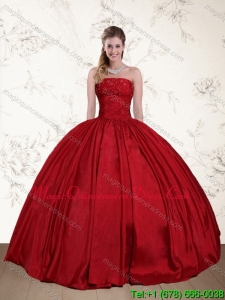 2015 Perfect Strapless Beading Floor Length Quinceanera Dress in Red