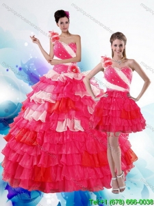 2015 Unique Multi Color Quince Dresses with Ruffled Layers and Beading