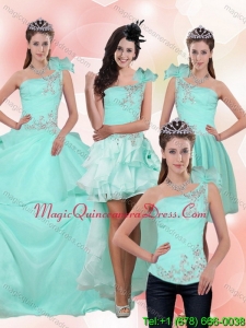 Detachable 2015 Apple Green Quince Dress with Beading and Appliques