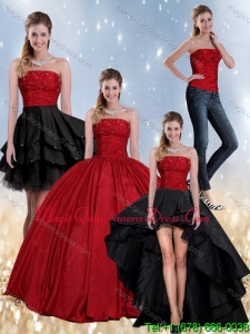 Detachable Beading Strapless Ball Gown 2015 Quinceanera Dress in Red and Black