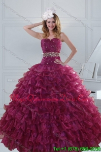 Detachable Beading and Ruffles Quinceanera Dresses in Burgundy