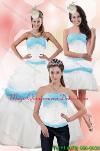 Detachable Strapless White and Baby Blue Quinceanera Dress with Appliques for 2015