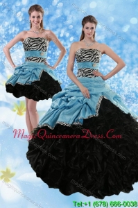 Detachable Zebra Print Multi Color Strapless Quince Dresses with Ruffles and Pick Ups