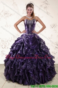 Purple Sweetheart Detachable 2015 Quince Gowns Embroidery and Ruffles
