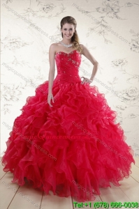 Red 2015 Quince Dresses with Ruffles and Beading