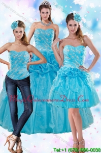 Sophisticated Teal Quince Dresses with Appliques and Pick Ups for 2015