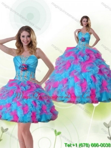 Strapless Detachable Quinceanera Dress with Appliques and Ruffles