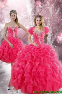 Trendy 2015 Hot Pink Quinceanera Dresses with Beading and Ruffles
